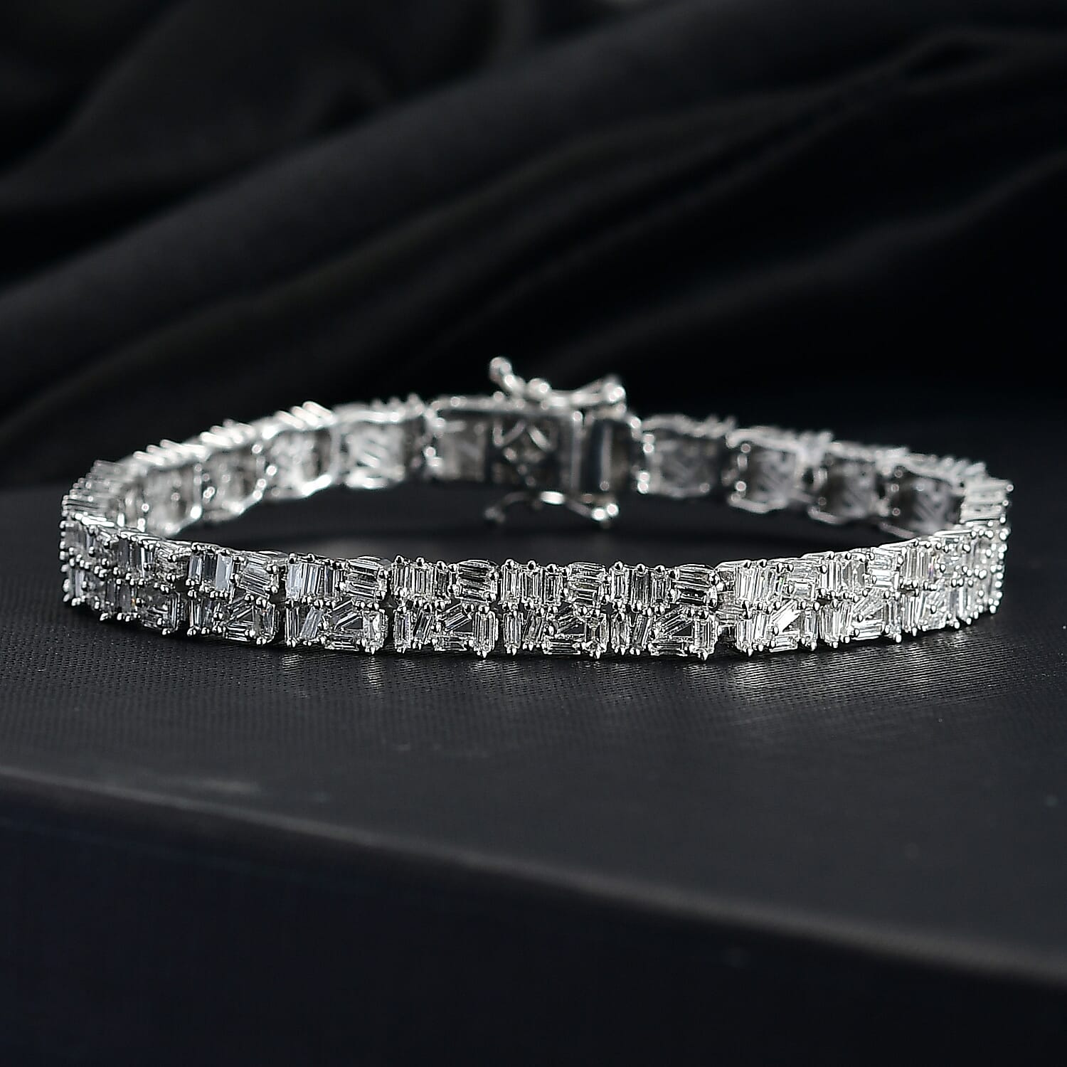 Luxuriant Lab Grown Diamond (SI-GH) Cluster Bracelet (Size 7.5) with GB Lock Box in Rhodium Overlay Sterling Silver 5.02 Ct, Silver Wt. 12.90 Gms.